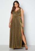 Goddiva Curve Glitter Wrap Front Maxi Curve Dress With Split Gold 46 (...