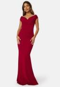 Goddiva Bardot Pleat Maxi Dress Wine-red XXS (UK6)