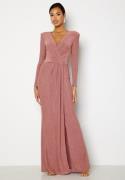 Goddiva Long Sleeve Glitter Maxi Dress Rose L (UK14)