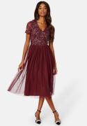 AngelEye Short Sleeve Sequin Embellished Midi Dress Burgundy XL (UK16)