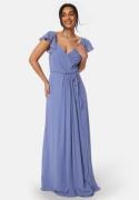 Bubbleroom Occasion Butterfly Sleeve Draped Chiffon Gown Dusty blue 44