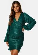 Bubbleroom Occasion Sequin Wrap Dress Dark green 3XL