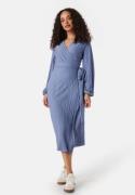 BUBBLEROOM Pleated Wrap Midi Dress Dusty blue L