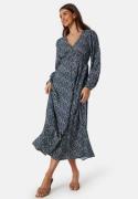 BUBBLEROOM Viscose V-neck Maxi Dress Dark blue/Patterned 44