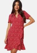 BUBBLEROOM Flounce Short Wrap Dress Red/Patterned 2XL