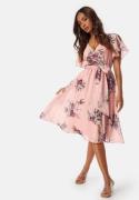 Goddiva Flutter Floral Midi Dress Peach L (UK14)