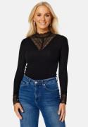 ONLY Tilde L/S High Neck Lace Top JRS Black Detail:BLACK LACE S