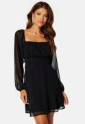 BUBBLEROOM Square Neck L/S Georgette Dress Black 40