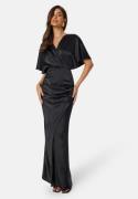 Bubbleroom Occasion Wrap Satin Gown Black 46