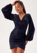 Bubbleroom Occasion Sequin Wrap Dress Navy XS