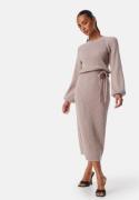 BUBBLEROOM Round Neck Rib Knitted Midi Dress  Beige XS