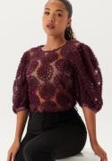 BUBBLEROOM 3D Flower Puff Sleeve Blouse Wine-red XS