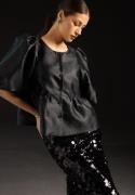 Bubbleroom Occasion Puff Sleeve Peplum Satin Blouse Black S