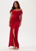 Goddiva Velvet Bardot Corset Maxi Dres Wine L (UK14)