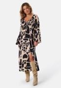 BUBBLEROOM Puff Sleeve Midi Dress  Black/Patterned S