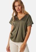 VILA Viellette V-neck S/S SATIN TOP Dusty Olive 38