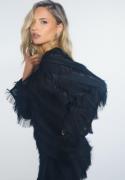 Bubbleroom Occasion Fringe Flared Sleeve Blouse Black L