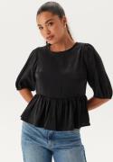 BUBBLEROOM Round Neck Puff Sleeve Blouse  Black L