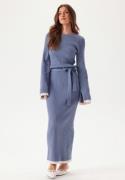 BUBBLEROOM Round Neck Rib Knitted Maxi Dress  Dusty blue XS