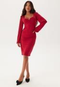 BUBBLEROOM Square V-neck Puff Sleeve Short Dress Red L