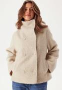 BUBBLEROOM High Neck Short Bouclé Coat Beige XL