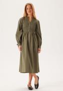 BUBBLEROOM V-neck Cotton Smock Dress Khaki green L