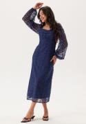 Bubbleroom Occasion Ruched L/S Midi Dress  Navy 42