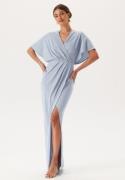 Bubbleroom Occasion Wrap Slit Maxi Dress Light blue L