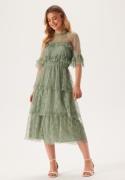 BUBBLEROOM Frill Lace Midi  Dress Dusty green 40