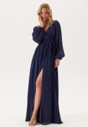 Goddiva Long Sleeve Chiffon Dress Navy S L (UK14)
