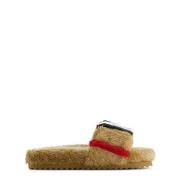 Burberry Icon Stripe Slippers With Faux Fur Beige 33 (UK 1)
