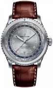 Breitling Miesten kello AB3521U01G1P1 Navitimer Gmt Hopea/Nahka Ø43