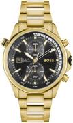 Hugo Boss Miesten kello 1513932 Globetrotter Musta/Kullansävytetty