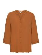 Wide Blouse With 3/4-Length Sleeves Brown Esprit Casual