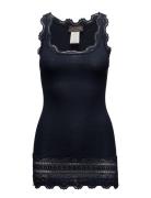 Silk Top W/ Lace Navy Rosemunde