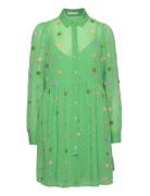 Short Dress With Dot Texture Green Coster Copenhagen