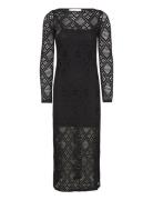 Geometric-Pattern Openwork Dress Black Mango