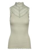 Silk Top W/ Lace Khaki Rosemunde