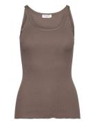 Rwbelle U-Neck Strap Elastic Top Brown Rosemunde