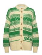 Organic Wool Cardigan - Striped Green Ganni