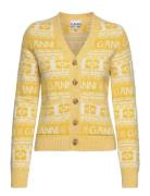 Logo Wool Mix Cardigan Yellow Ganni