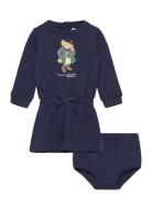 Polo Bear Fleece Dress & Bloomer Navy Ralph Lauren Baby