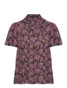 Floral Pleated Georgette Blouse Purple Lauren Ralph Lauren