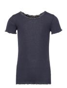 Silk T-Shirt Ss W/ Lace Navy Rosemunde Kids