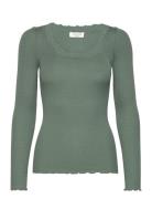 Silk T-Shirt W/ Lace Khaki Rosemunde