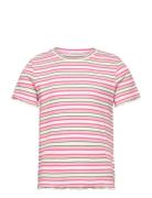 Lurex Striped Rib T-Shirt Pink Tom Tailor