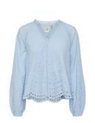 Yasluma Ls V-Neck Top S. Noos Blue YAS