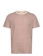 Akrod S/S Cot/Linen Stripe Tee Brown Anerkjendt