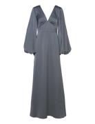 Addie Balloon Sleeve V-Neck Maxi Dress Grey Malina