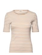 Slim Striped 1X1 Ribbed Ss T-Shirt Cream GANT